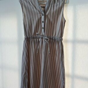Sleeveless Striped Tan Dress